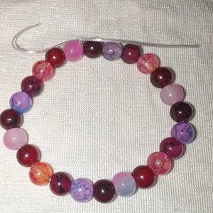 Handmade red and pink elastic stretch bracelet